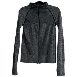 Fitted black & grey marl zip up athletic spandex jacket Large thumbholes